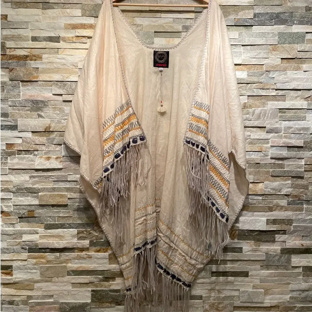 Johnny Was ARO Poncho OS | NWOT, Fringe Hem, Linen Blend, Aztec NWOT Gift $310